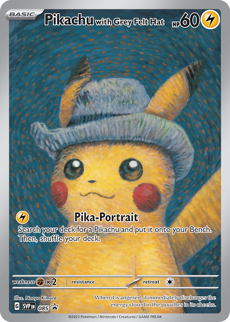 Pikachu with Grey Felt Hat z edície Scarlet & Violet Black Star Promos, karta č.85