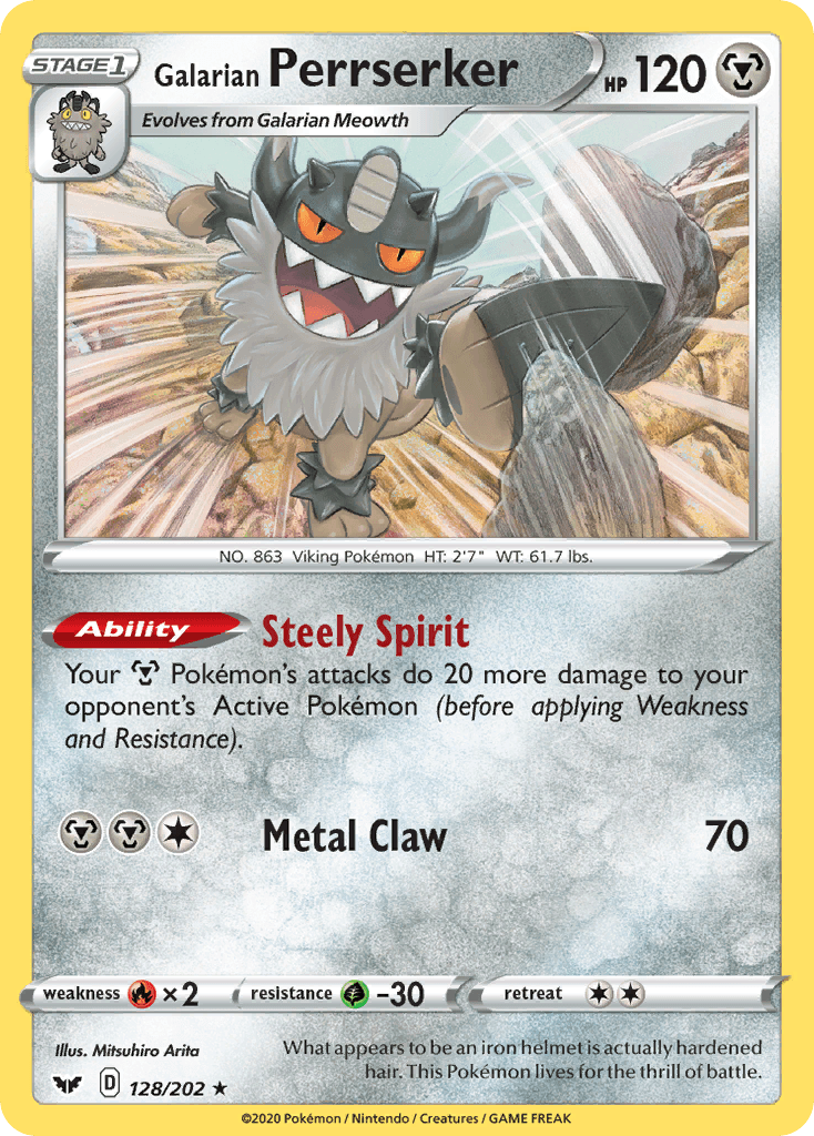 Galarian Perrserker z edície Sword & Shield, karta č.128