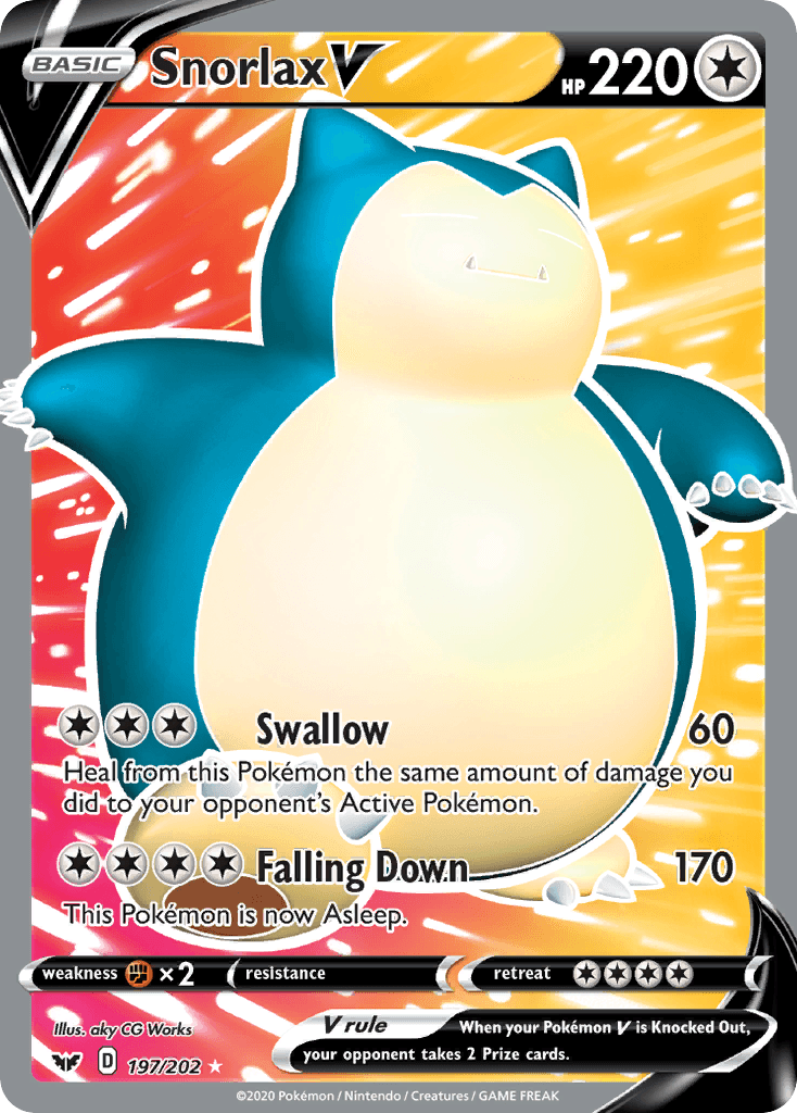 Snorlax V z edície Sword & Shield, karta č.197