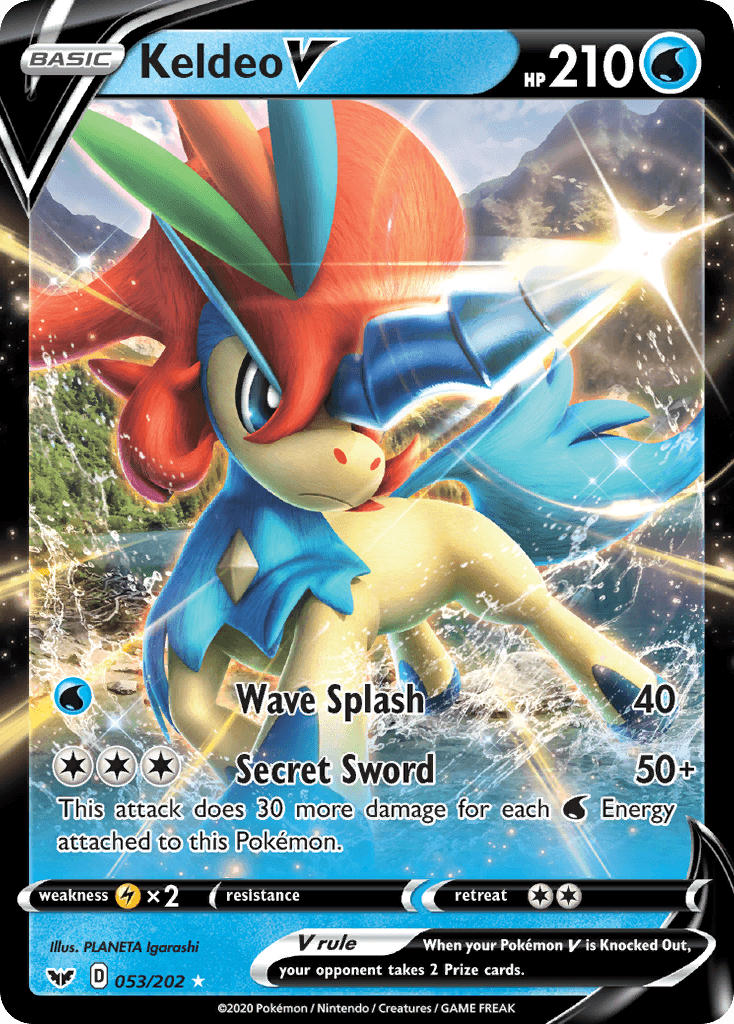 Keldeo V z edície Sword & Shield, karta č.53