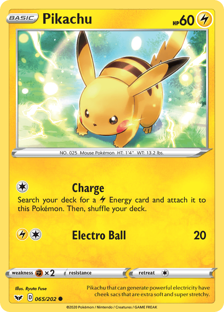 Pikachu z edície Sword & Shield, karta č.65