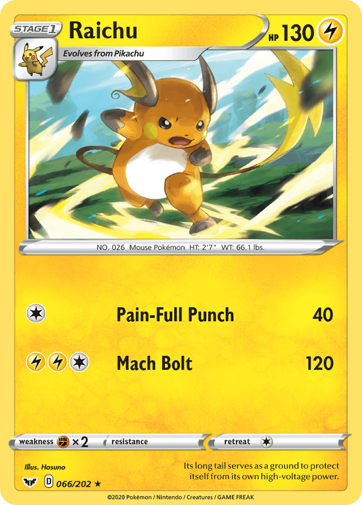 Raichu z edície Sword & Shield, karta č.66