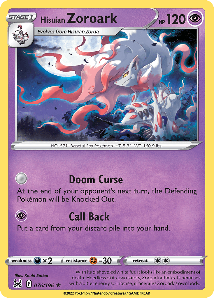 Hisuian Zoroark z edície Lost Origin, karta č.76