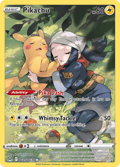 Pikachu z edície Lost Origin Trainer Gallery, karta č.TG05
