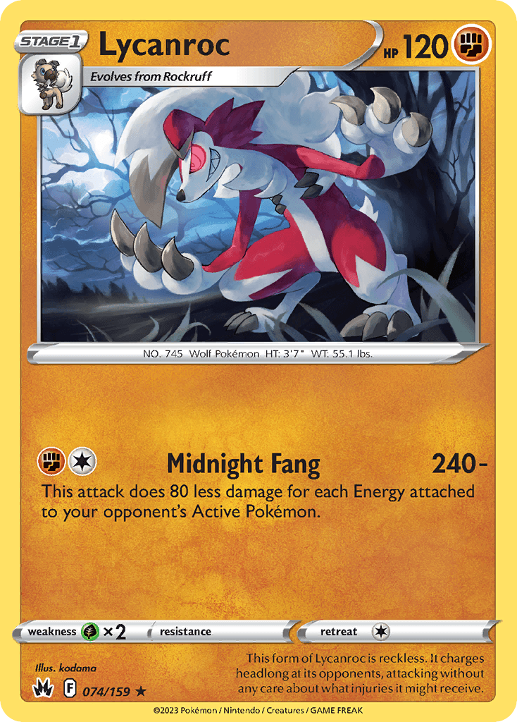 Lycanroc z edície Crown Zenith, karta č.74