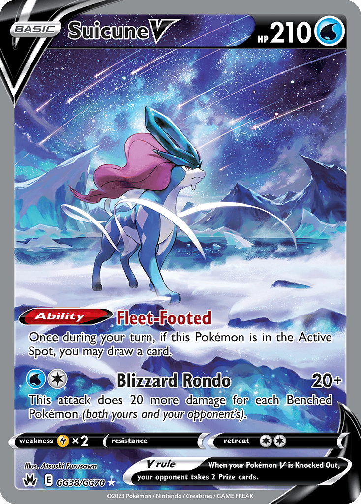 Suicune V z edície Crown Zenith Galarian Gallery, karta č.GG38