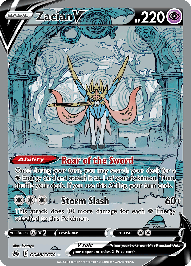 Zacian V z edície Crown Zenith Galarian Gallery, karta č.GG48