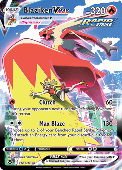 Blaziken VMAX z edície Silver Tempest Trainer Gallery, karta č.TG15