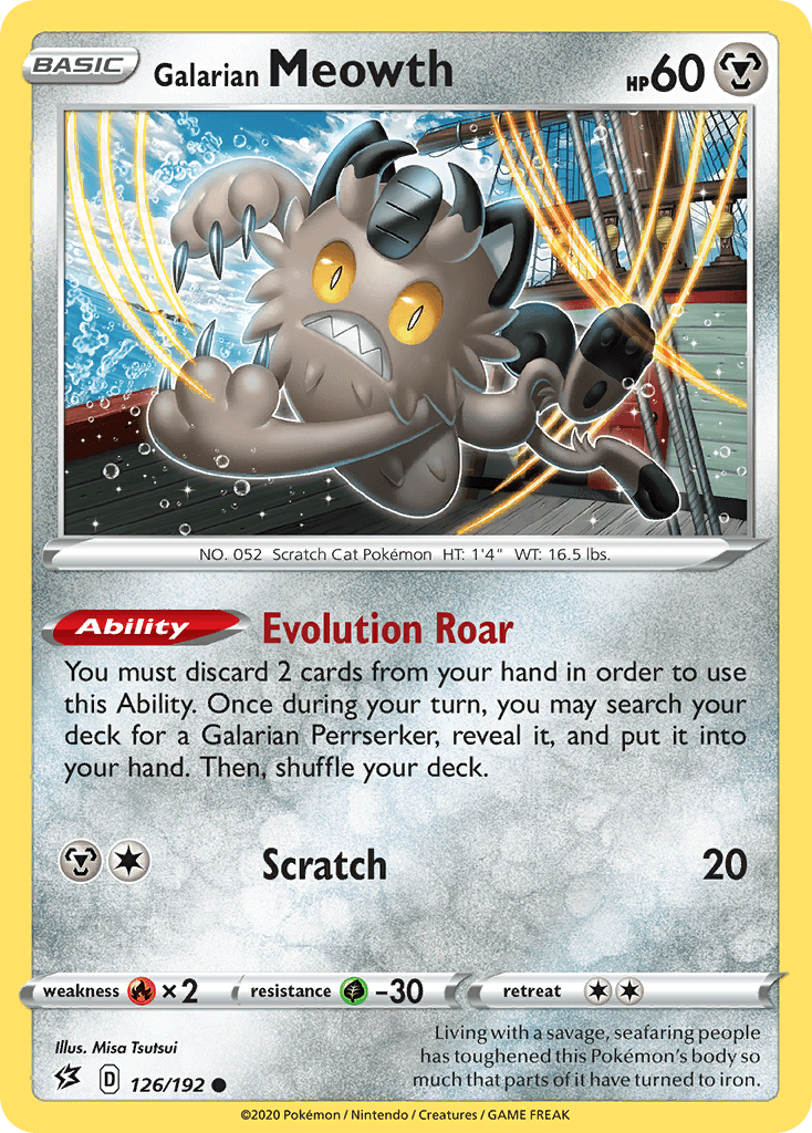 Galarian Meowth z edície Rebel Clash, karta č.126