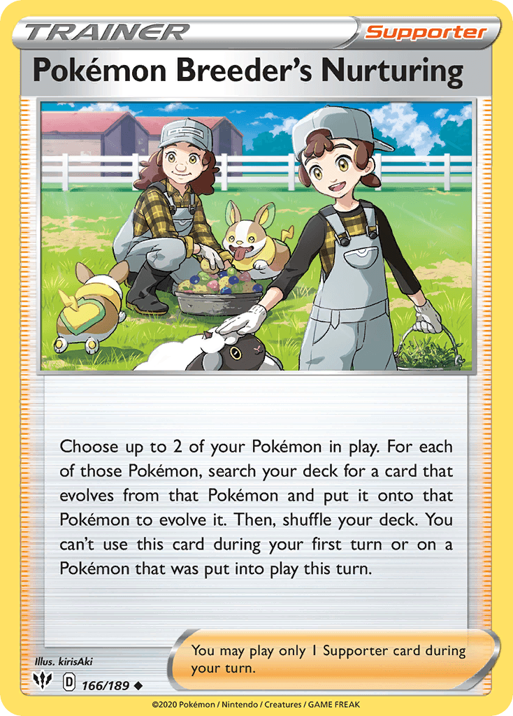 Pokémon Breeder's Nurturing z edície Darkness Ablaze, karta č.166