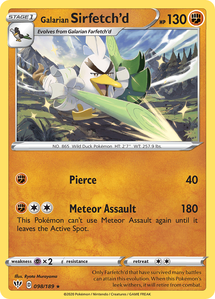 Galarian Sirfetch'd z edície Darkness Ablaze, karta č.98