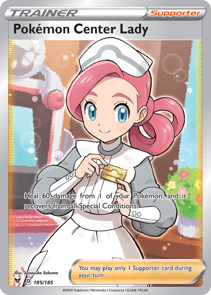 Pokémon Center Lady z edície Vivid Voltage, karta č.185