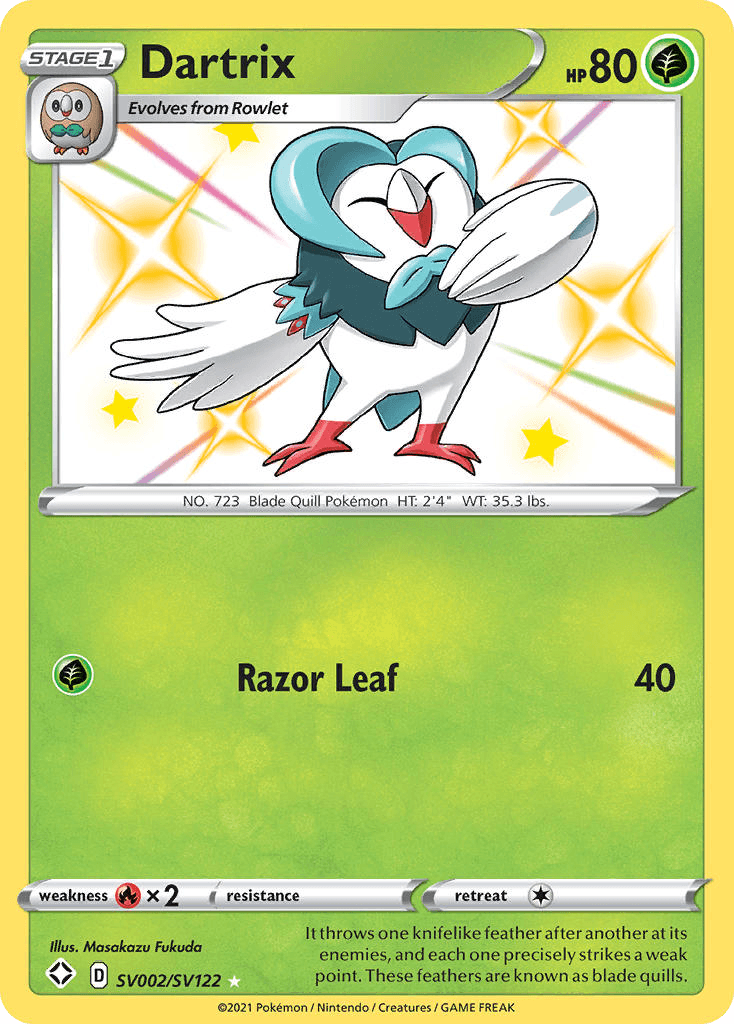 Dartrix z edície Shining Fates Shiny Vault, karta č.SV002