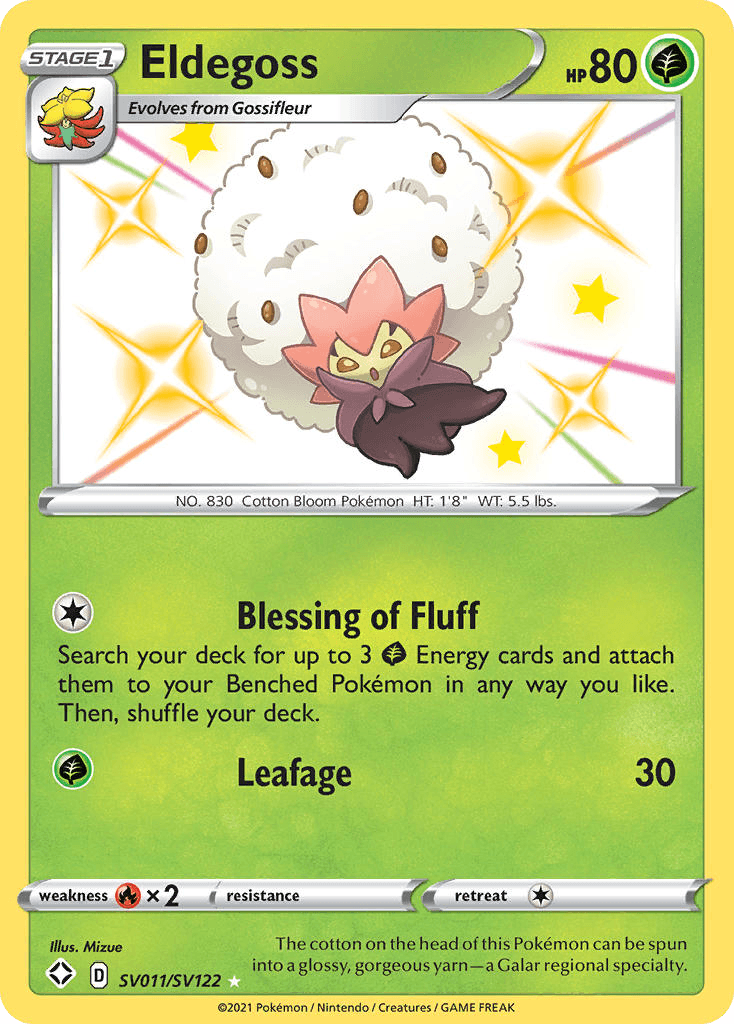 Eldegoss z edície Shining Fates Shiny Vault, karta č.SV011
