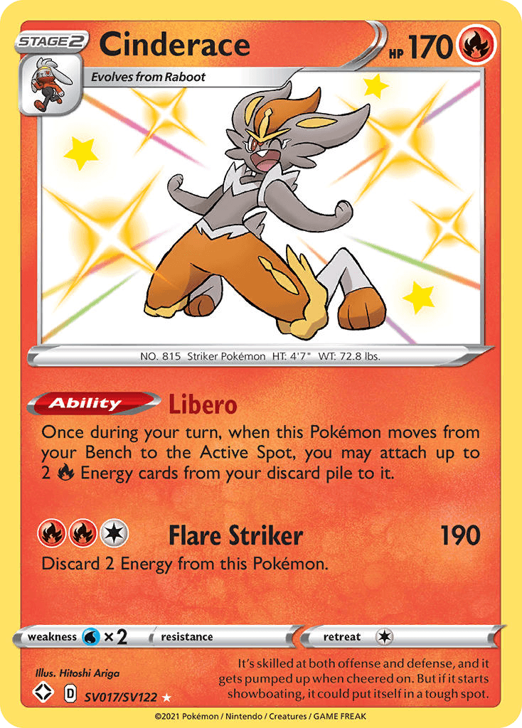 Cinderace z edície Shining Fates Shiny Vault, karta č.SV017