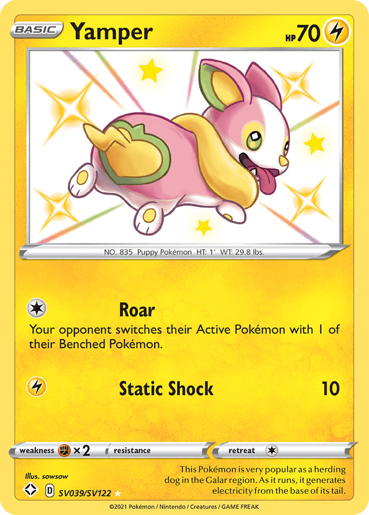 Yamper z edície Shining Fates Shiny Vault, karta č.SV039