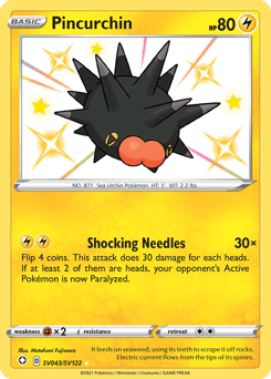 Pincurchin z edície Shining Fates Shiny Vault, karta č.SV043