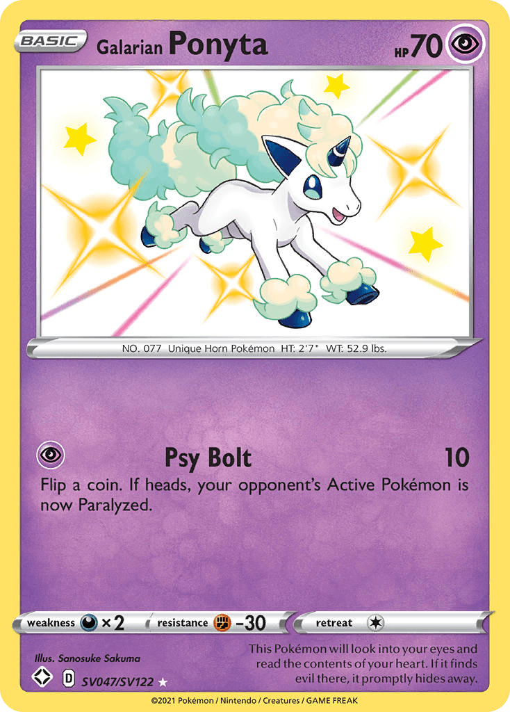 Galarian Ponyta z edície Shining Fates Shiny Vault, karta č.SV047