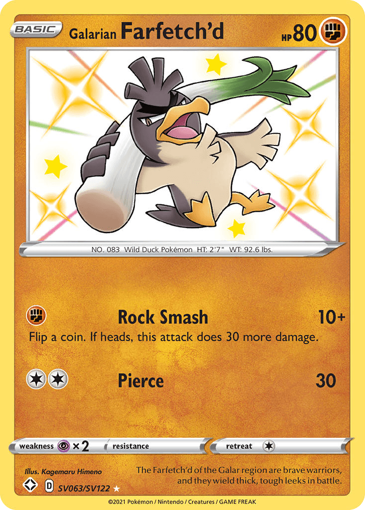 Galarian Farfetch'd z edície Shining Fates Shiny Vault, karta č.SV063