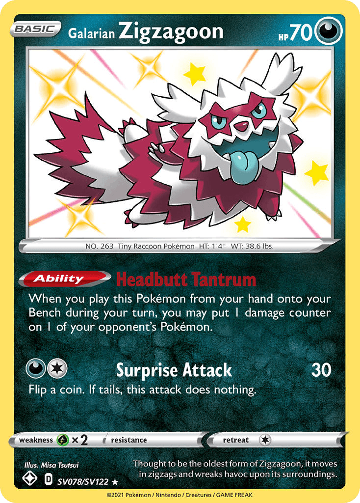 Galarian Zigzagoon z edície Shining Fates Shiny Vault, karta č.SV078