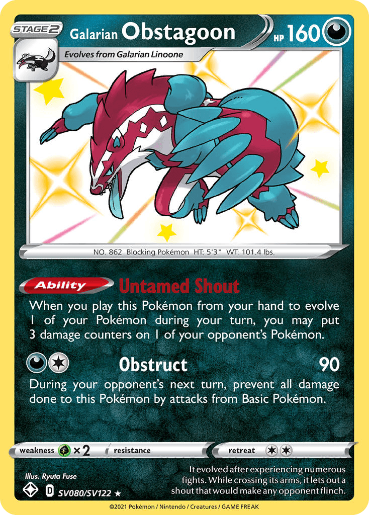 Galarian Obstagoon z edície Shining Fates Shiny Vault, karta č.SV080