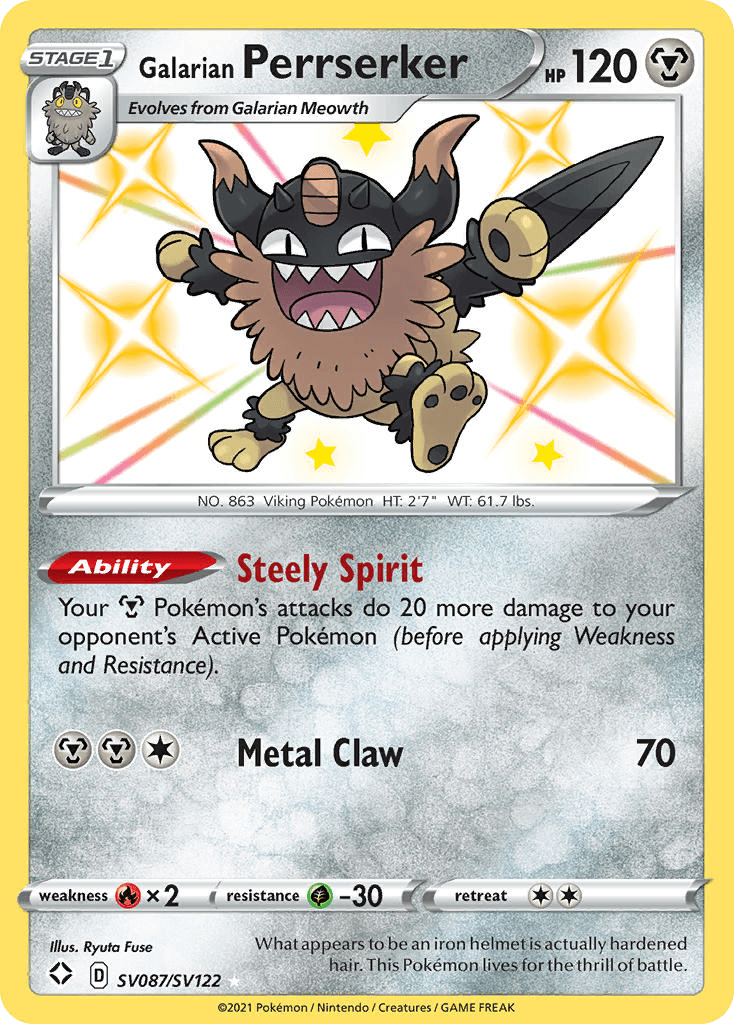Galarian Perrserker z edície Shining Fates Shiny Vault, karta č.SV087