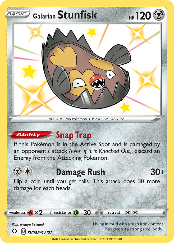 Galarian Stunfisk z edície Shining Fates Shiny Vault, karta č.SV088