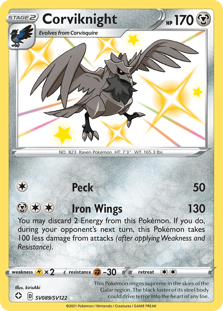 Corviknight z edície Shining Fates Shiny Vault, karta č.SV089