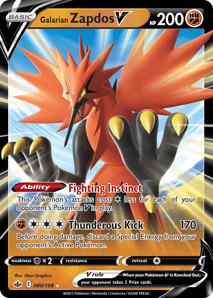 Galarian Zapdos V z edície Chilling Reign, karta č.80