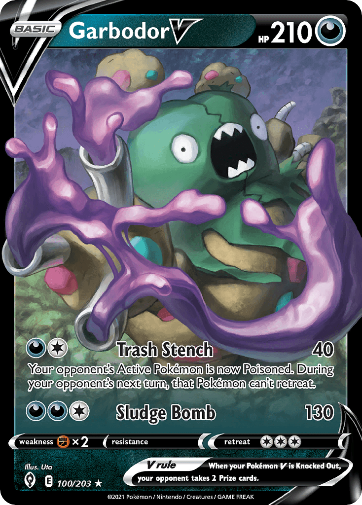 Garbodor V z edície Evolving Skies, karta č.100