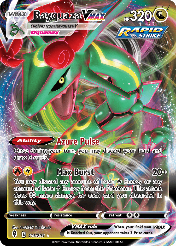 Rayquaza VMAX z edície Evolving Skies, karta č.111