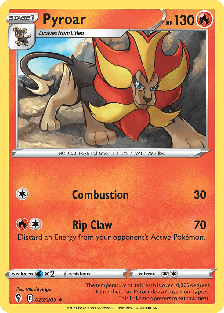 Pyroar z edície Evolving Skies, karta č.23