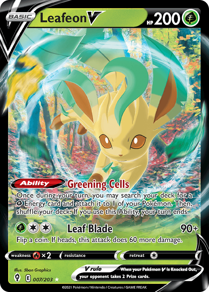 Leafeon V z edície Evolving Skies, karta č.7