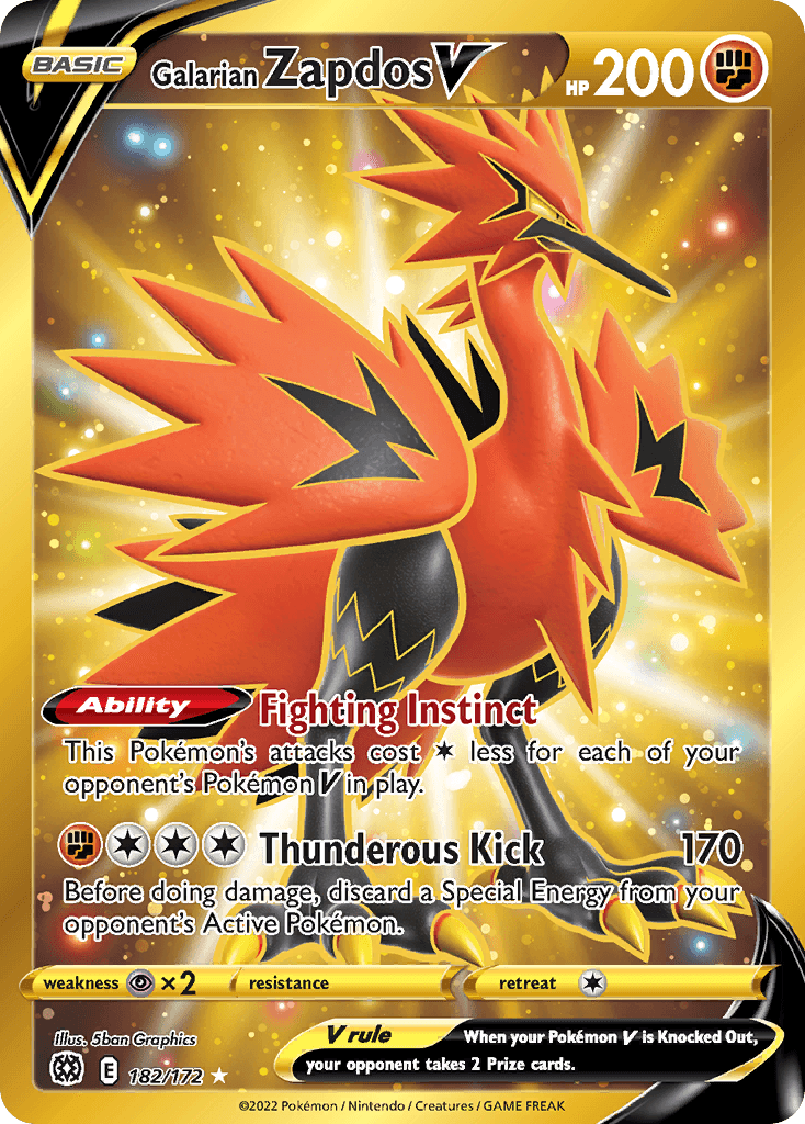 Galarian Zapdos V z edície Brilliant Stars, karta č.182