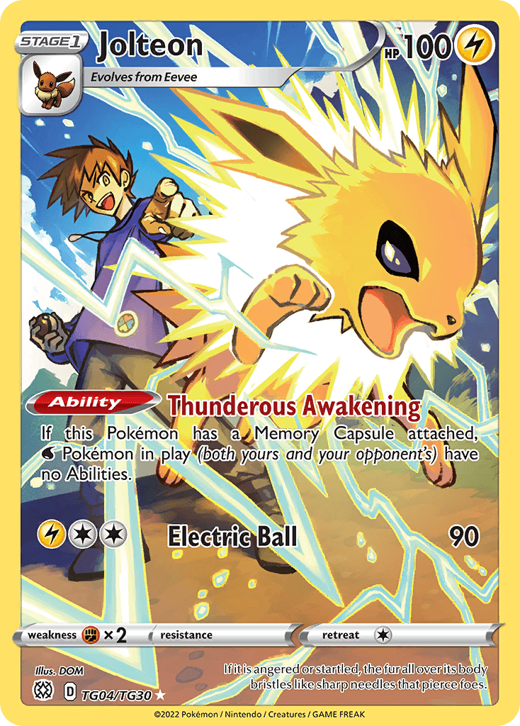 Jolteon z edície Brilliant Stars Trainer Gallery, karta č.TG04