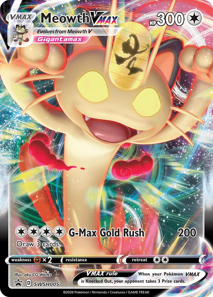 Meowth VMAX z edície SWSH Black Star Promos, karta č.SWSH005