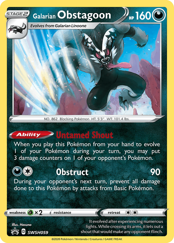 Galarian Obstagoon z edície SWSH Black Star Promos, karta č.SWSH059