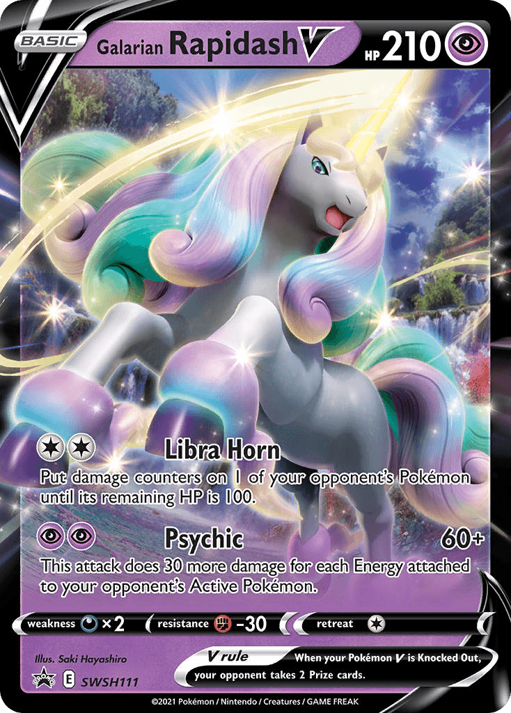 Galarian Rapidash V z edície SWSH Black Star Promos, karta č.SWSH111