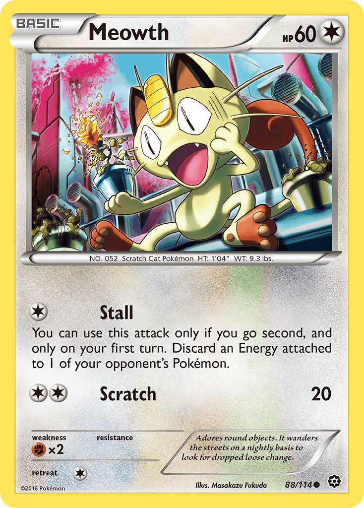 Meowth z edície Steam Siege, karta č.88
