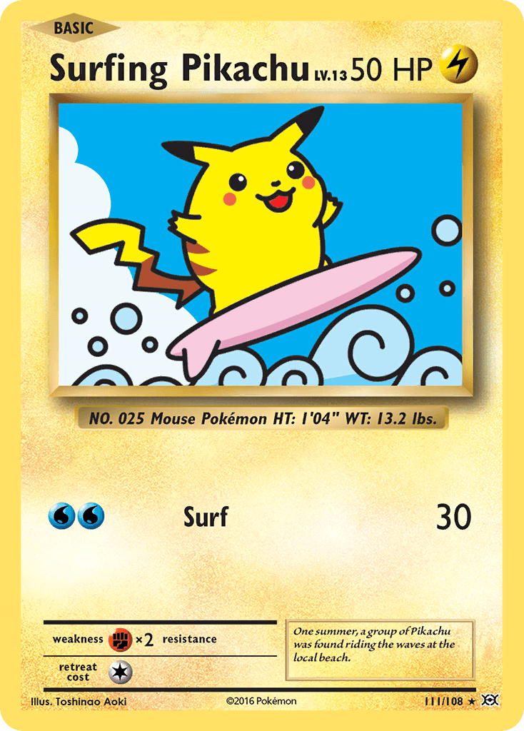 Surfing Pikachu z edície Evolutions, karta č.111