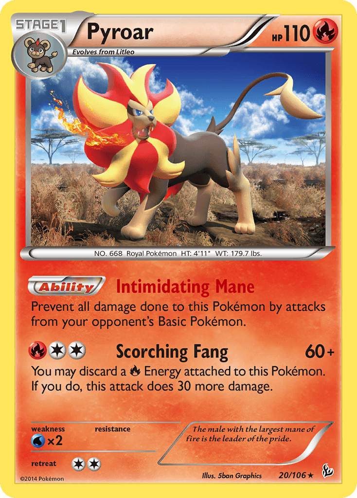 Pyroar z edície Flashfire, karta č.20