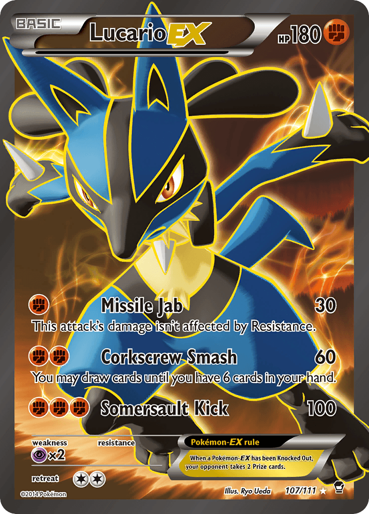 Lucario-EX z edície Furious Fists, karta č.107