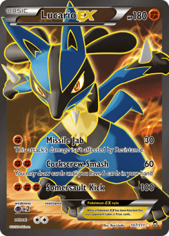 Lucario-EX z edície Furious Fists, karta č.107
