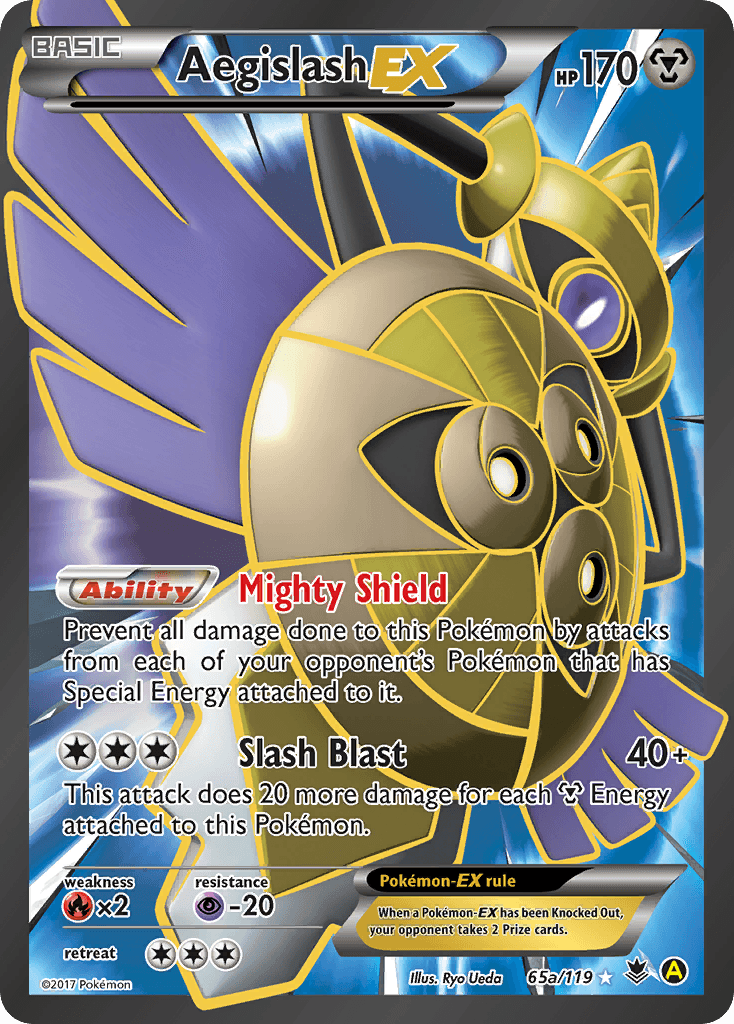 Aegislash-EX z edície Phantom Forces, karta č.65a