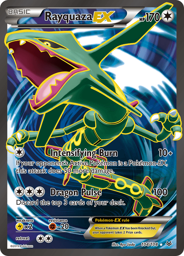 Rayquaza-EX z edície Roaring Skies, karta č.104