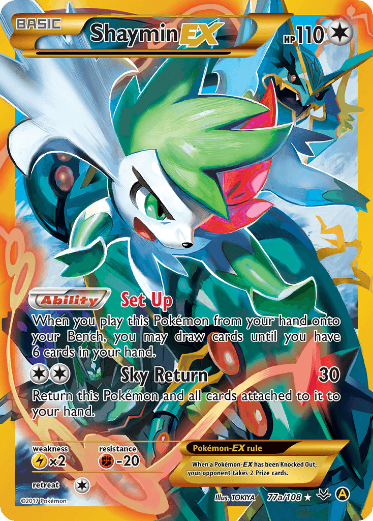 Shaymin-EX z edície Roaring Skies, karta č.77a