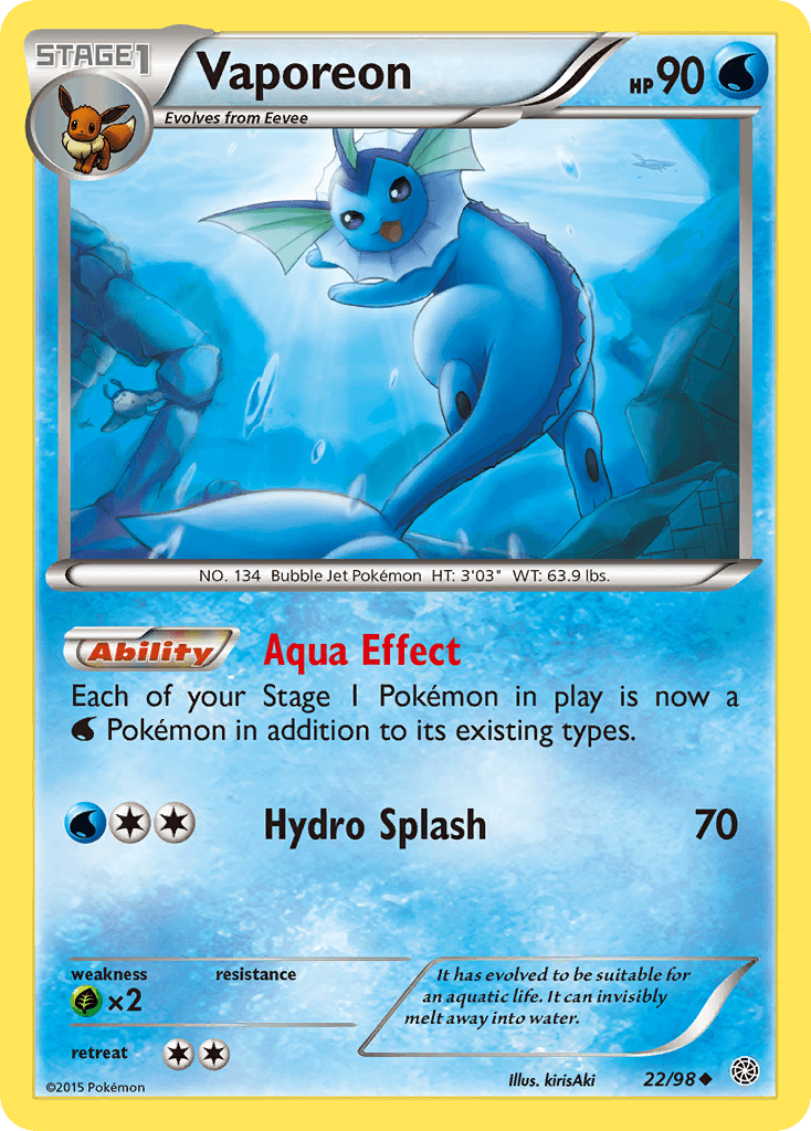 Vaporeon z edície Ancient Origins, karta č.22