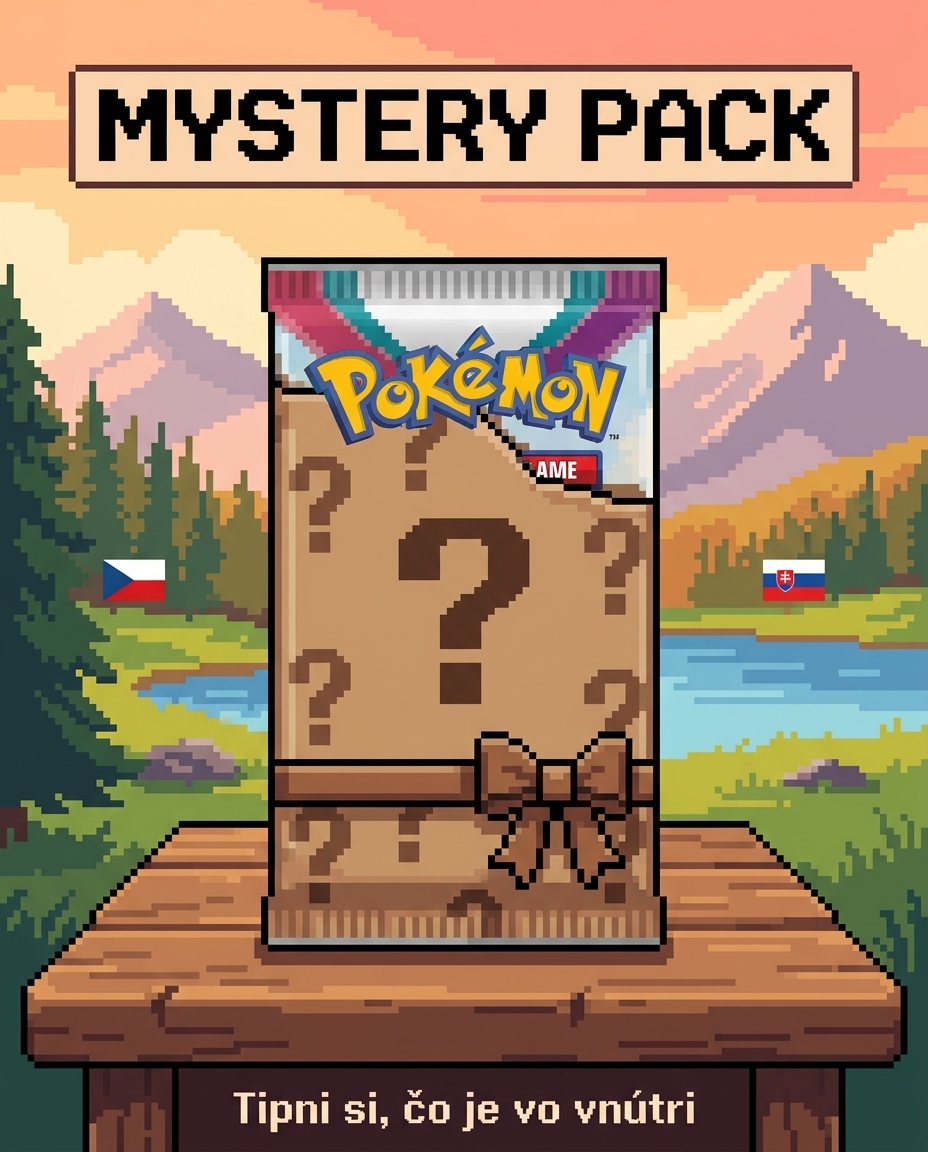 Mystery Pack: booster zabalený so znakmi otáznika, denná súťaž Pokémon Burza CZ/SK